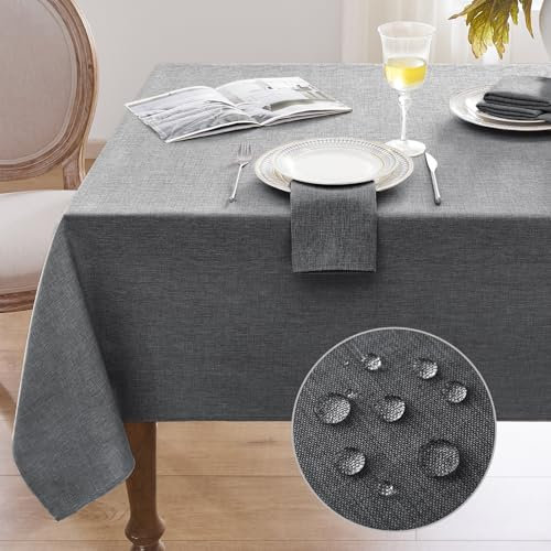 Softalker Square Tablecloth 140x140 cm Faux Linen Table Cloth Water Resistant Tablecloths Wipeable Small Table Cloths for Xmas Party Coffee Kitchen Dining Festival Decorations,55x55 inch,Dark Grey