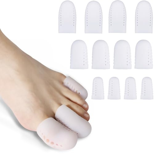 JINRUBY Gel Toe Protectors: 12 PCS Breathable Toe Caps Bunion Pads Big Toe Guards - Toe Sleeves Toe Cover for Relieving Pain from Missing Ingrown Toenails Corns Calluses Blisters Hammer Toes