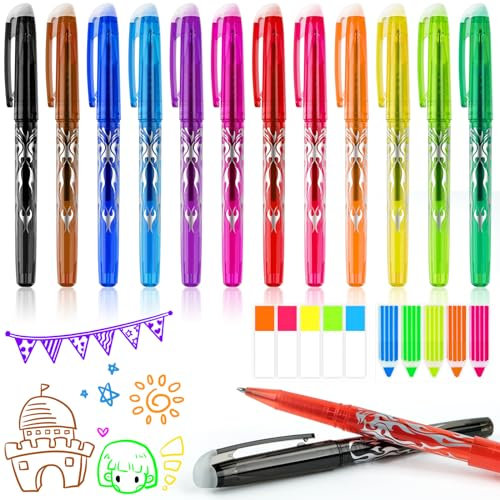 MINISOISO 12 Stück Bunt Radierbarer Kugelschreiber, 0.7mm Tintenroller Radierbar, Radierbarer Gelschreiber, Löschbarer Gelschreiber Radierstift für Schulsachen Bürobedarf Studenten