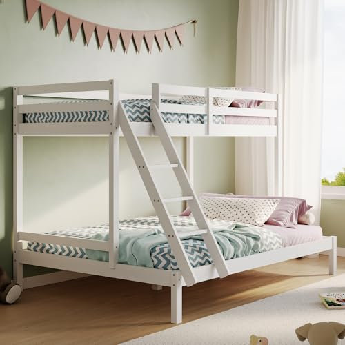 Kids Collective Hochbett, Etagenbett, Hochbett 90x200 | Kinderbett mit großem 140x200 cm Bett unten, EN 747-zertifiziert, stabil & robust | 206x147x145 cm (BxTxH) | Weiß