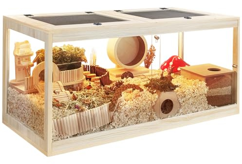 Prolee Hamster Habitat Chewproof,Wooden Hamster Cage with Openable Mesh Top,Gerbil Cage with Lock Design for Hamster House(32 x16x16) (32 L x16 W x16 H)