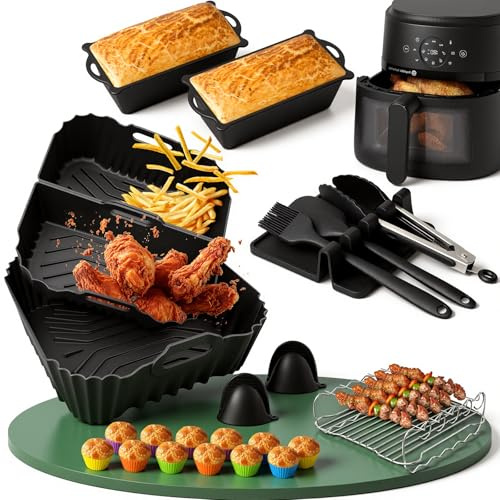 PHILIPS Heißluftfritteuse Zubehör für NA230 Dual Basket 6.2L - Silikon Backform & Grillrost & Kuchenform + Küchenzange - BPA-frei Lebensmittelecht für Knuspriges Frittieren ohne Öl und Gesundes Backen