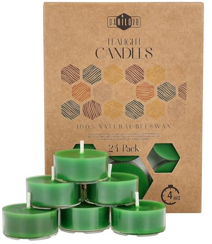 Candele Decorative in Cera d'Api – Candele Naturali, Piccole Rotonde con Stoppini in Cotone – Durata: 4 Ore – Set di 24 Candele Cera D'api Naturale – Porta Candela in Plastica Riciclata – Danilovo