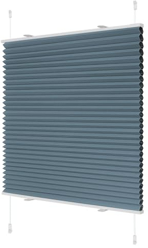 Wabenplissee ohne Bohren Verdunklung Plissee Klemmfix ohne Bohren Blau-Weiß 90x130cm(BxH) Thermo Doppelplissee 100% Blickdicht Jalousie für Fenster ohne Bohren Sanfree