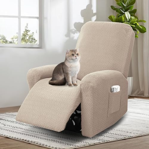 bechoanigel Funda Sillon Relax Reclinable, 4 Piezas Funda Butaca, Funda Sofa 1 Plaza, con Protectores para Reposabrazos y Bolsillo (Marrón Grisáceo)