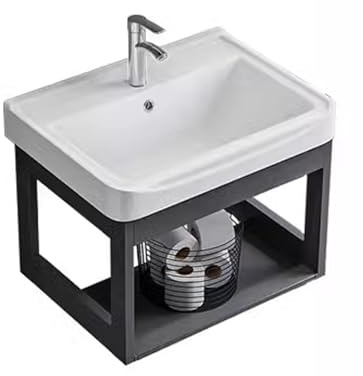IYUESQ Conjunto de tocador y Lavabo para baño, Ideal para Espacios pequeños, con Grifo y desagüe, Lavabo de cerámica, Mueble de Pared para Espacios pequeños (50 x 35 cm/19,6 x 13,7 pulgad