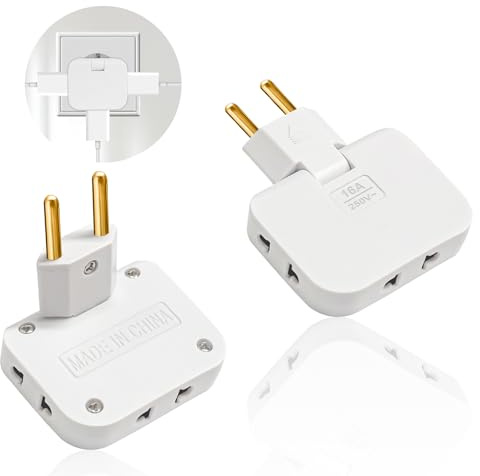 Presa Multipla Ultra Piatta, 2 Pack Spina Piatta Salvaspazio 3 in 1, con Testina Girevole a 180°, 250V/16A, per Casa e Ufficio