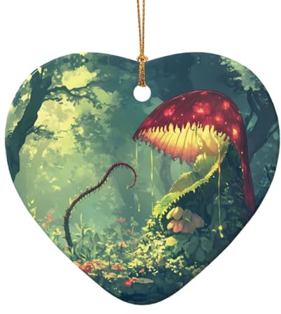 WZYCWB The mysterious Venus flytrap waits patterned Heart Shape ceramic pendant, perfect for decorating your home Christmas tree for winter parties