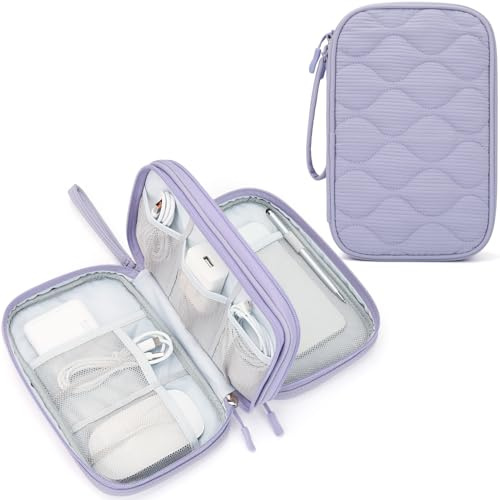 Skycase kabelväska – kabelorganisatör väska liten för elektroniska tillbehör USB-powerbank laddkabel, hårddisk SD-kort för laddare, kabel, telefon, flash-enhet, tillbehör (pale lila)