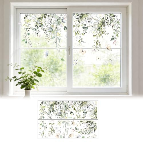 Vordpe Set di 2 adesivi per finestre con vite pendente verde, immagini primaverili per finestre, adesivi murali per piante, adesivi per finestre con foglie tropicali, decorazione estiva