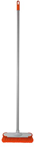 CHARLES BENTLEY Broom, Orange, Soft, Indoor Broom, Metal Handle, Broom Head, Soft Flagged Bristles, Rubber Bumpers, Strong, Robust Handle, Hanging Hook, Practical (120x14x14cm)