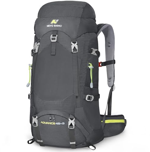 N NEVO RHINO Sac à dos de randonnée avec cadre interne 50/60/65/70/80 L, escalade, camping, sac à dos imperméable avec housse de pluie