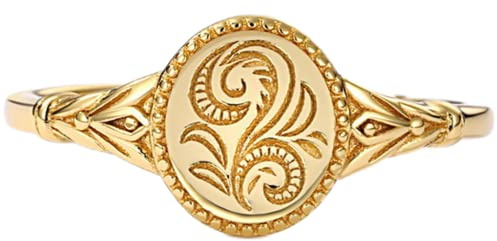 Jude Jewelers Stainless Steel Leaf Flower Signet Style Wedding Statement Promise Anniversary Engagement Ring (Gold, 5)
