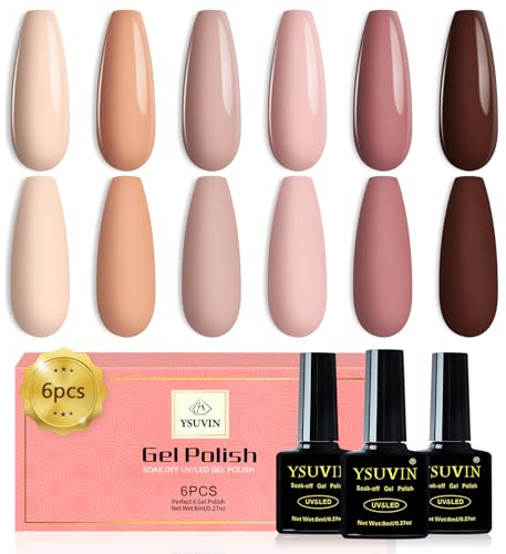 YSUVIN UV Nagellack, 6 Farben Gel Nagellack, Nude Rosa Champagner Braun Soak Off UV Gel Nagellack Set für Anfänger DIY Nail Art Maniküre Salon, Langlebig, 8ML