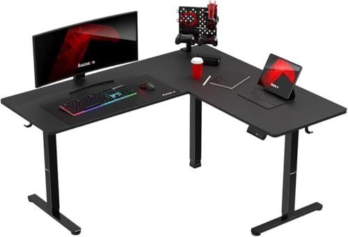 huzaro Hero 9.5 | Elektrisch höhenverstellbarer Eckschreibtisch | 160×140 cm | LED-Panel mit Speicherfunktion | USB & Typ-C | 2 Motoren I bis 70 kg (Schwarz)