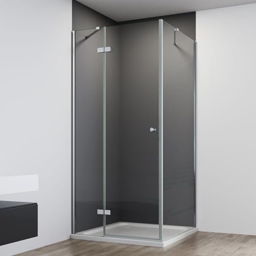 IMPTS Duschkabine 75X90cm Eckeinstieg mit Diagonalen Sicherheitsstange, Falttür mit Seitenwand Faltbar KlappbarDuschabtrennung 6mm ESG Glas Höhe 185 cm, OHNE Duschwanne und Ablaufgarnitur