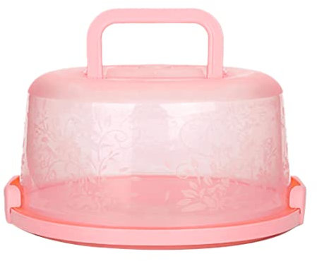 Caja portátil para transportar tartas, recipiente con asa para guardar tartas, cupcakes, color rosa, redonda, con tapa de transporte y cierre con clip, asa para transportar tartas, recipiente redondo