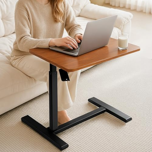 Stehpult Höhenverstellbarer Stehtisch mit 4 Rollen - Mobiler Stufenlos Höhenverstellbarer Beistelltisch, Verstellbarer Pneumatischer Betttisch für Couch, Bett, Kinderzimmer Krankenhaus und Homeoffice