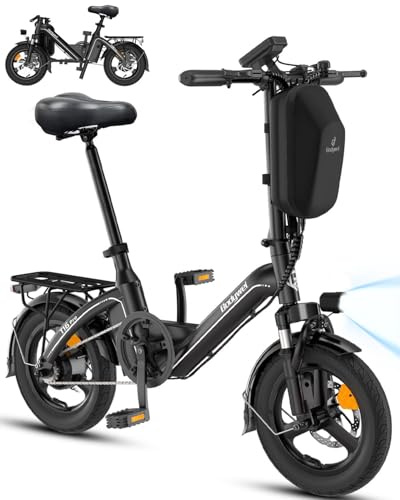 Bodywel 14 Foldable Mini Electric Bike for Adults & Teens, Max Speed 25KM/H, 250W Motor, 36V 10Ah Battery, 45 KM Range, City Commuter E-Bike with Dual Disc Brakes, LCD Display with APP Control