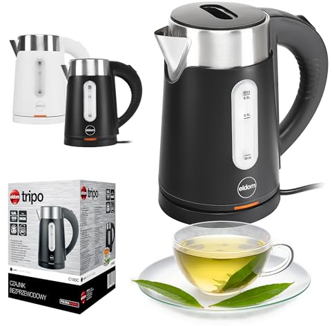 Kabelloser Wasserkocher 0,8 L Schwarz – Eldom C185C – Mini Teekocher 1000 W mit Abschaltautomatik, 360°-Basis, Cool-Touch-Gehäuse & Wasserstandsanzeige – Kompakt & leicht