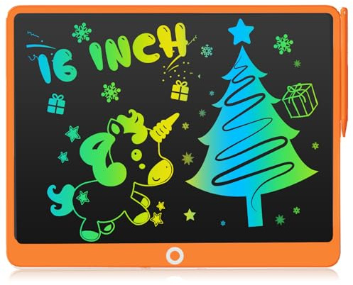 16 Inch Drawing Tablet, LCD Writing Tablet, Portable Drawing Board, Wipeable and Reusable Magic Board, 3-8 Birthday Gift for Girls and Boys (One Pen Orange)