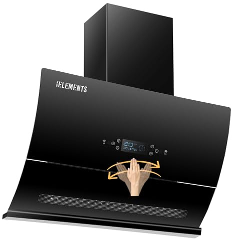 KB ELEMENTS Dunstabzugshaube 90cm, Umluft/Abluft Dunstabzugshaube mit 650m³/h starke Saugleistung, Touch-Gestensteuerung, Selbstreinigungsfunktion, Multifunktionales Touch Display, Abluft, Umluft