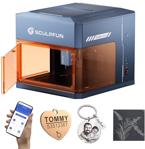 SCULPFUN iCube Ultra 12 W Macchina per incisione laser, mini incisore laser, APP SCULPFUN, macchina laser completamente chiusa, taglierina laser legno con filtro fumo, area di lavoro 150 x 150 mm