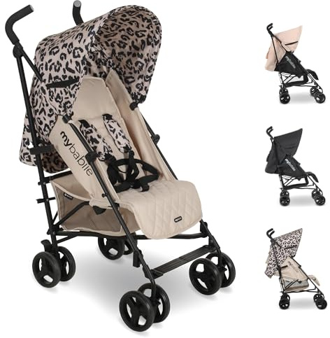My Babiie MB01 Stroller - from Birth to 4 Years (22kg), Lightweight & Compact Umbrella Fold, Travel Buggy for Toddlers - Fawn Leopard