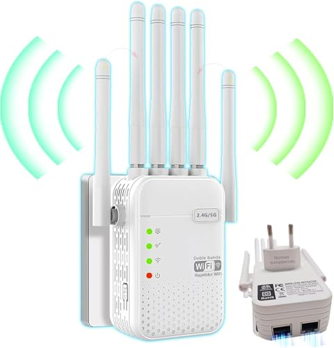 Dubbelband 6,5 G+2,4 GHz wifi-repeater med sex antenner ger 360° ultrakraftfull signalpenetration genom väggar, lämplig för kontor och hem.