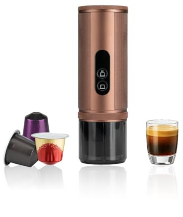 FANSHAIN Macchina da caffè portatile per viaggio: macchina da caffè espresso da trekking - ovunque per ogni momento assaporare un caffè gustoso, 8 tazze per ricarica, compatibile con capsule Nespresso