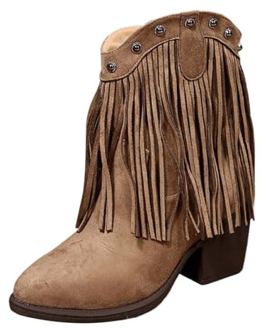 Generisch Botines versátiles de estilo occidental con flecos y punta puntiaguda para botas de moda de talla grande