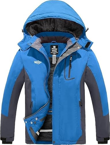Wantdo Homme Veste de Ski Isolante Imperméable Veste Hiver Chaude Veste de Pluie Coupe-Vent Blouson de Ski Snowboard Veste d'hiver à Capuche Amovible Bleu M