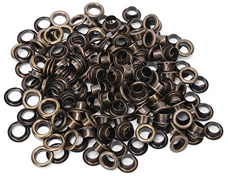 HEEPDD 100Pcs Oeillets en Laiton, Oeillets Métal Massif Antique pour Réparation et Remplacement avec Joint Kit 6 MM Bronze, Accessoires Bricolage et Fixation po