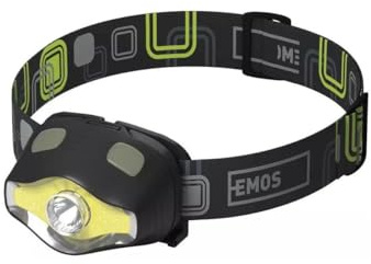 EMOS – pannlampa – vitt, grönt, rött, blinkande ljus – ljusstyrka 220 lm, ljusvidd 100 m – 7 ljuslägen – ljustid 160 timmar. - väderbeständig, stöttålig – justerbart band – för utomhusbruk