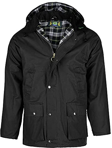 Original engelsk vaxjacka Country – robust vind- och vattentät regnjacka med huva svart 4XL