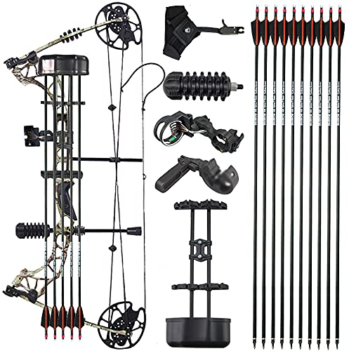 AMEYXGS Bogenschießen Compoundbogen-Set 35-70lbs Einstellbar Jagdbogen 320 FPS Sportbogen mit Carbonpfeile Bogenzubehör für Erwachsene Outdoor Schießen Rechtshänder (Camo)