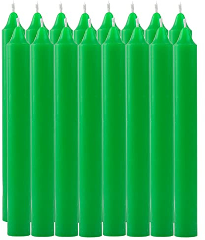 Pack de 16 Velas Cilíndricas de Parafina Pura y Mecha de Algodón, 17.5 cm - Larga Duración, Sin Perfume, Ideal para Decoración, Rituales y Eventos - Verdes