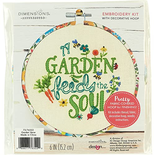Dimensions Garden Verse Embroidery Starter Kit for Beginners, 6 Diameter, Multicolor 5 Piece