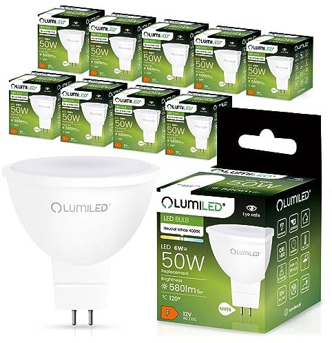 Lumiled 12V GU5.3 LED Lampen Leuchtmittel Spot 10 Stück Set, MR16 6W (entspricht 50W Halogen Glühlampen) 4000K Neutralweiß 580 Lumen 120° Abstrahlwinkel Spots Glühbirnen Halogenleuchte
