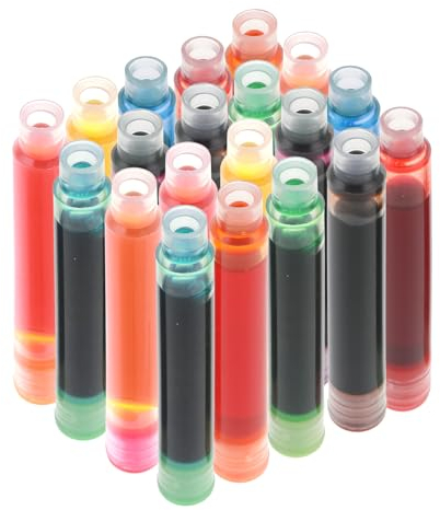 Andibro 10 Farben Füllfederhalter Tintenpatronen, 20Stück Bunte Nachfüllbar Einweg Tinte Nachfüllpatronen 3,4mm Bohrungsdurchmesser Patronen Füller Universalgröße für Viele Füllfederhalter Mehrfarbig