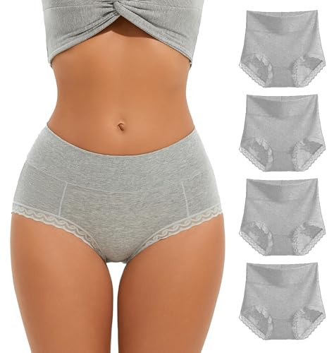 WEASIC Culotte Femme Coton Taille Haute, Slip Grande Taille, Lot de 4, Couleurs Assorties 04, M