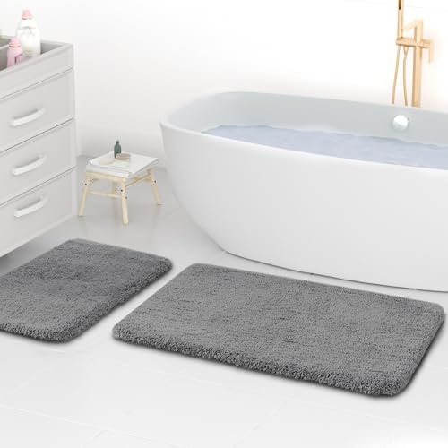 wyewye Alfombrillas de baño de microfibra, 2 cm, supergruesas, superabsorbentes, 50 x 80 cm y 40 x 60 cm, color gris