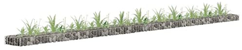 Homgoday Lit Surélevé à Gabion Acier galvanisé 450x30x10 cm, Jardinière à Gabion pour Fleur Plante, Lit Surélevé de Jardin pour Terrasse, Arrière-Cour, Pelouse, Extérieur
