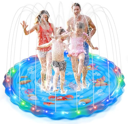 IEEILULU Tapis de Jet d'eau pour Jouets Enfants, 170 cm Tapis de Pulvérisation d'eau, Durable Sprinkler Splash Pad, Jeu d'eau Exterieur Été pour Enfant (Bleu)