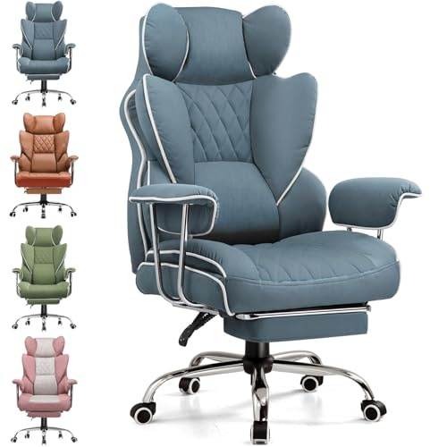 GTPLAYER Chaise Gaming, Bureau Soutien Lombaire Ressorts, siège Large accoudoirs Souple, Repose-Pieds, Hauteur réglable, Supporte 180 kg, Tissu Bleu lac