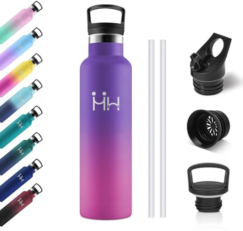 Borraccia Acciaio Inox 750ml, Borracce Termiche con Cannuccia, Bottiglia Termica Riutilizzabile, a Prova di Perdite, senza BPA, Termos per Bambini, Ufficio, Campeggio, Lavoro, Viaggio, Palestra