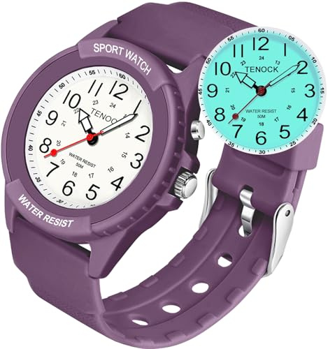 TENOCK Damen Sportliche Armbanduhr Analog Herren Analoge Quarz Uhr 50M Wasserdicht Uhr Armbanduhr mit Nachtlicht für Modischer Casual-Matching oder Sportliche Aktivität (Dunkles Violett)