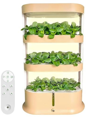 Sistema hidropónico para jardinería interior, torre de cultivo vertical de 48 cápsulas con luz LED de crecimiento, kits de acuaponía para hierbas, frutas y verduras