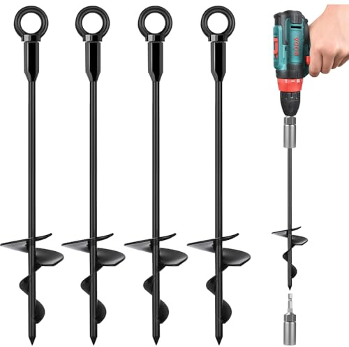 4 Pezzi Ancoraggio a Terra, Picchetti Ancoraggio Spirale, Kit Ancoraggio per Trampolini Pesanti con adattatore per Trampolini, Tende, Tettoie, Teloni, Altalene, Campeggio
