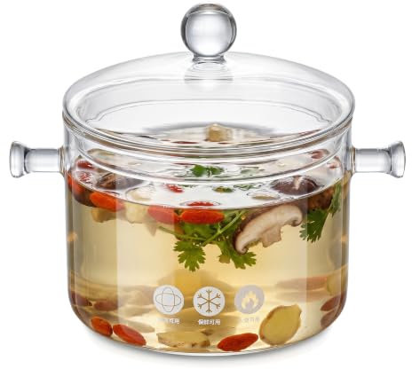 Glass Saucepan with Cover, 1.5L/50OZ Heat-Resistant Borosilicate, Glass Pots for Cooking on Stove Cookware Set Stovetop Pot for Soup, Pasta (1.5L/50OZ)